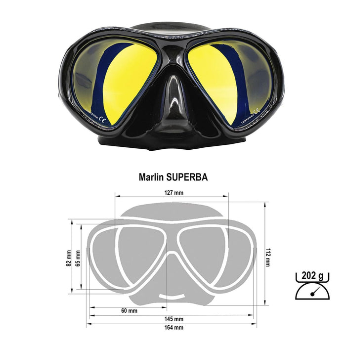 Masque de chasse sous-marine Superba noir avec verres jaunes miroités Marlin 117848