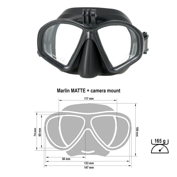 Masque de plongée noir mat avec support pour caméra Marlin 213091