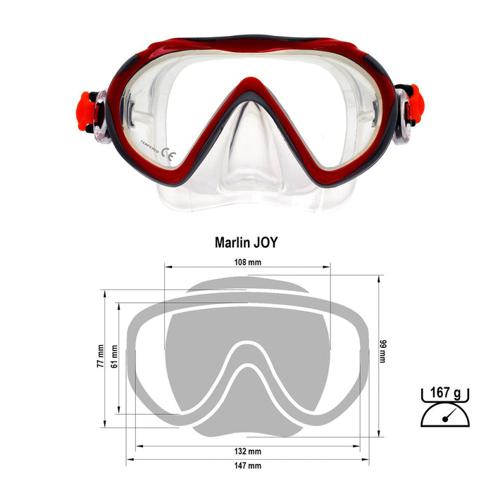 Masque de snorkeling Joy Enfants Rouge-Argent-Transparent Marlin 214174