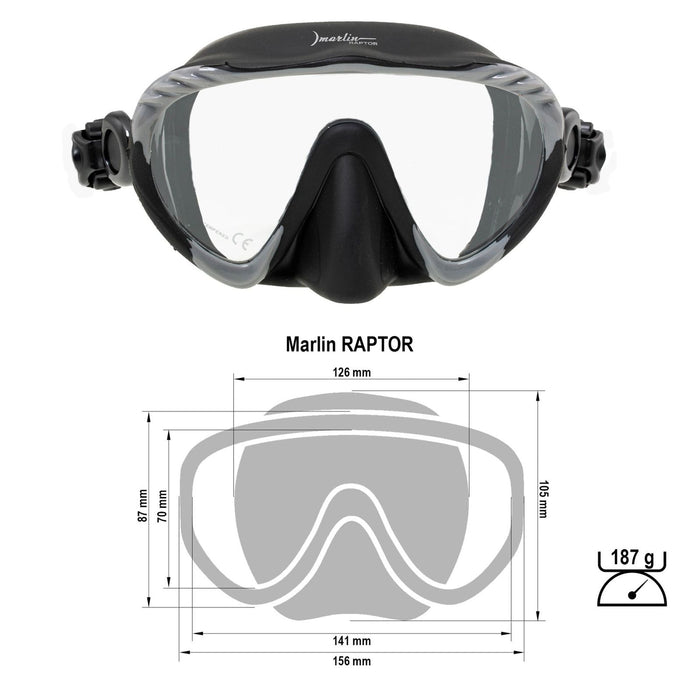 Masque de chasse sous-marine Raptor gris-noir Marlin 216278