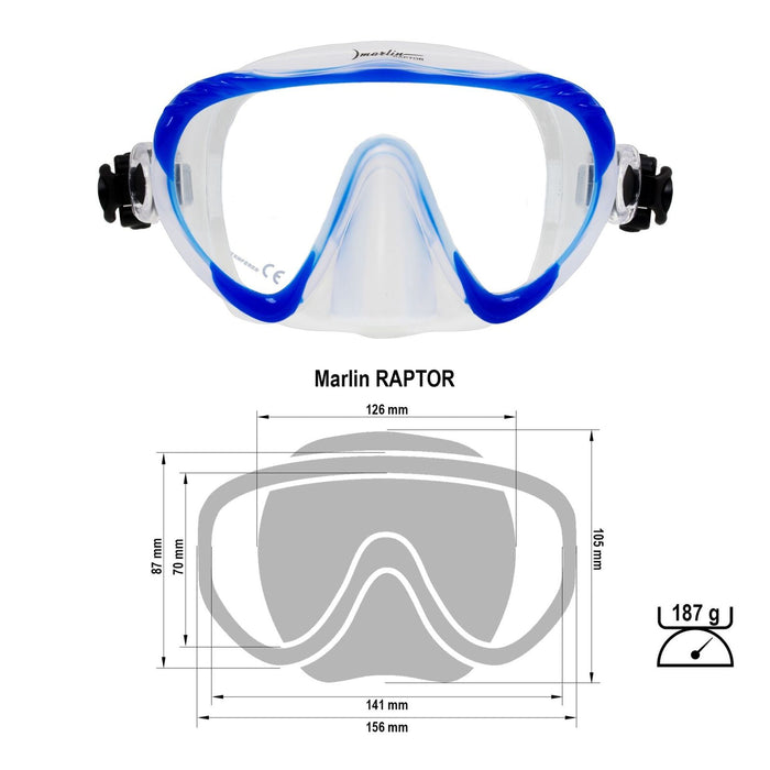 Masque de chasse sous-marine Raptor bleu-transparent Marlin 216279