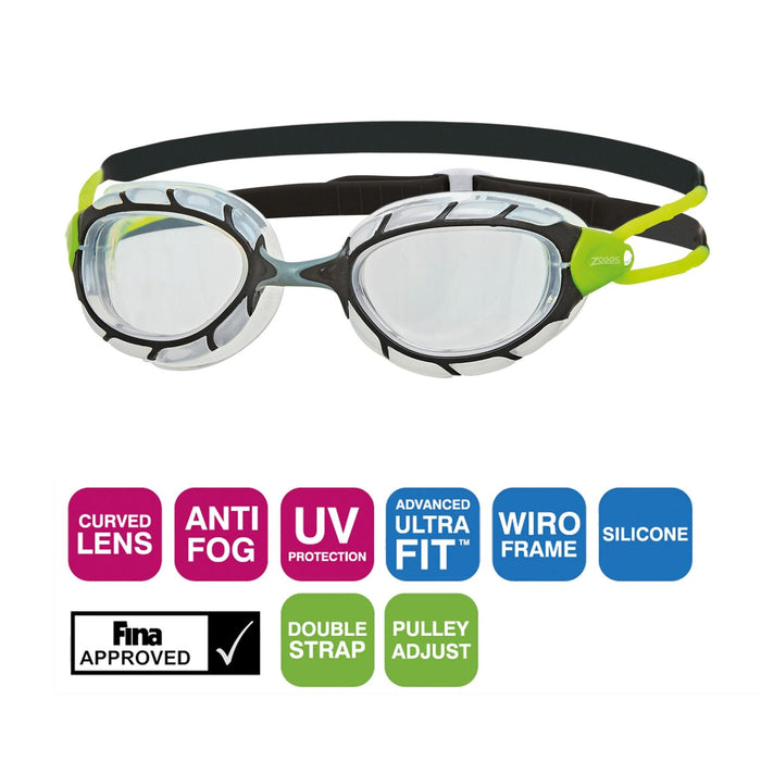 Lunettes de natation Predator Noir-Vert-Transparent Petit Zoggs 461037BKGNCLRS