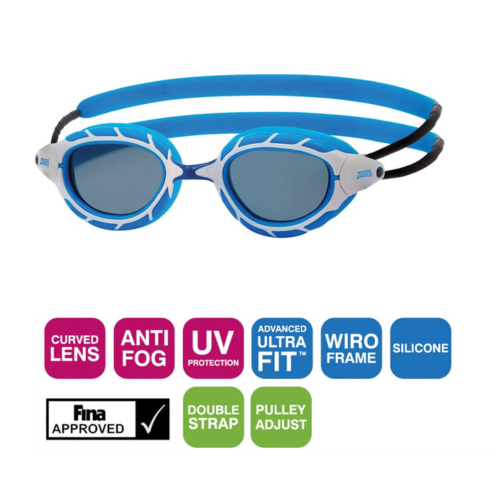 Lunettes de natation Predator Bleu-Blanc Verres teintés-Fumés Petit Zoggs 461037BLWHTSMS
