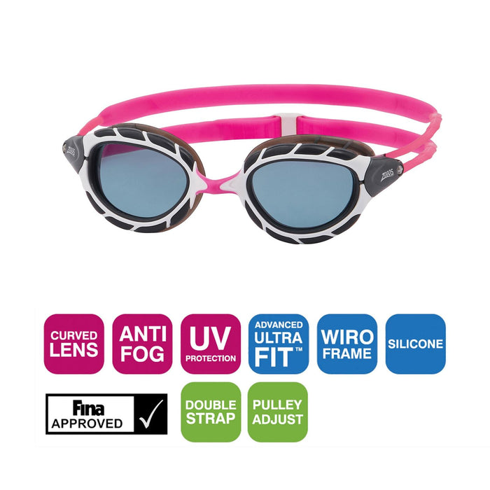 Lunettes de natation Predator Rose-Blanc Verres teintés-Fumés Petit Zoggs 461037PKWHTSMS