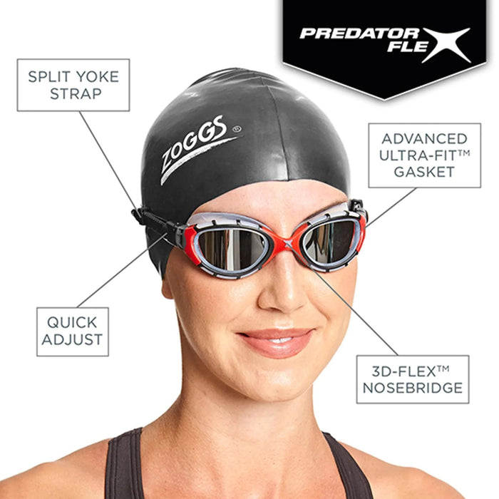Lunettes de natation Predator Blanc-Rouge Verres teintés-Bleus Standard Zoggs 461037WHRDTBLR