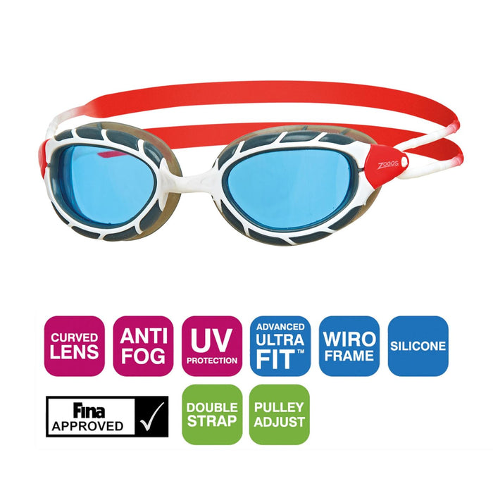 Lunettes de natation Predator Blanc-Rouge Verres teintés-Bleus Petit Zoggs 461037WHRDTBLS