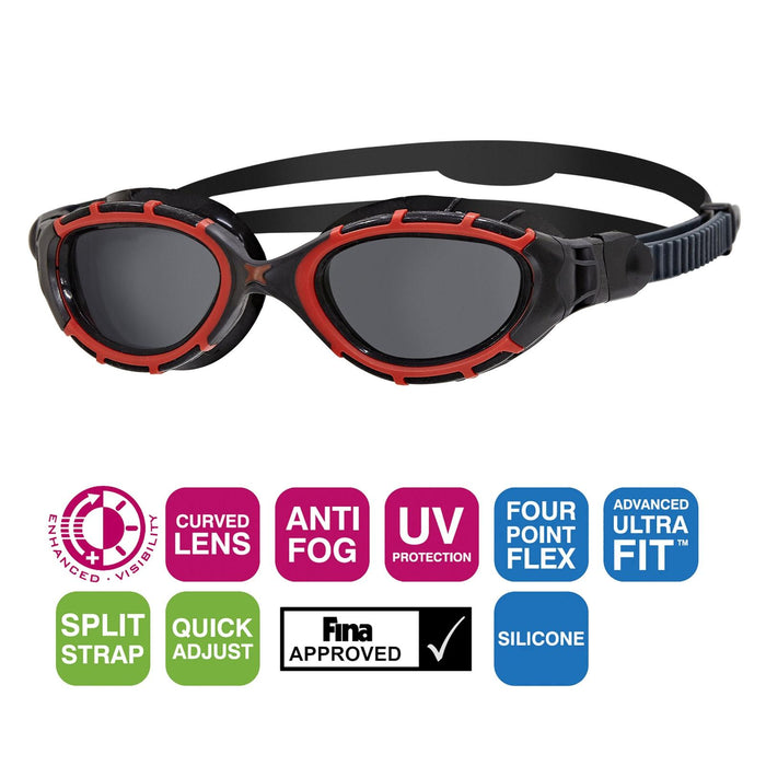 Lunettes de natation Predator Flex Polarisées Noir-Rouge-Fumé Petit Zoggs 461043BKRDPSMS