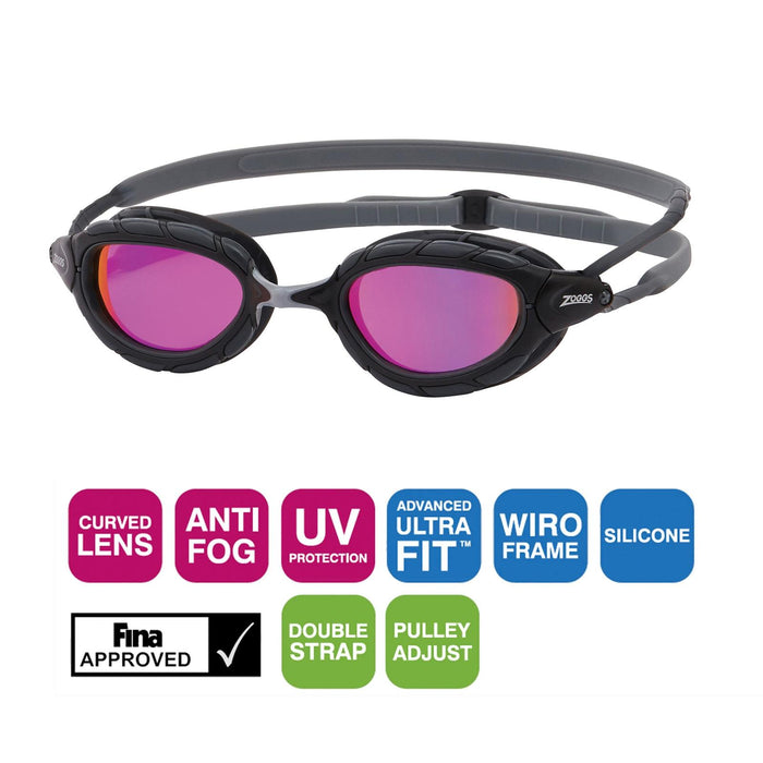 Lunettes de natation Predator Titanium Gris-Noir Miroité-Verres Roses Standard Zoggs 461065GYBKMPKR
