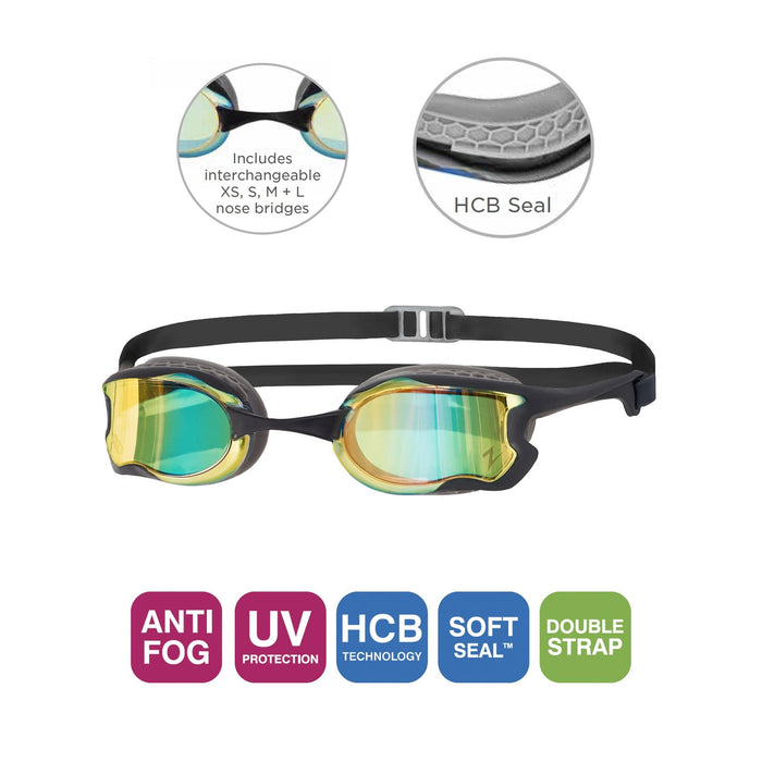 Lunettes de natation Raptor Hcb Titanium Gris-Noir Miroité-Verres Bleus Zoggs 461085GYBKMBL