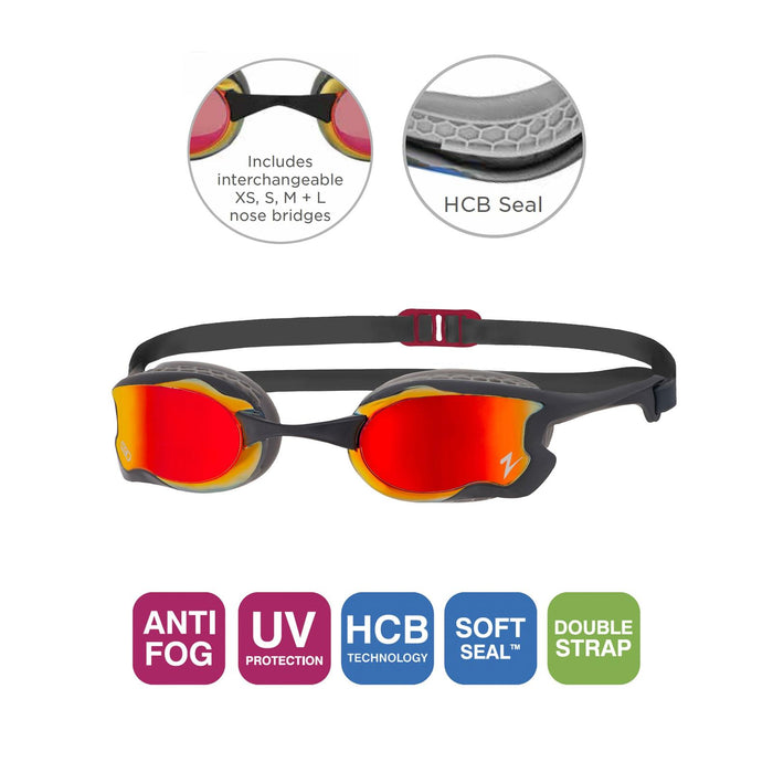 Lunettes de natation Raptor Hcb Titanium Gris-Noir Miroité-Verres Rouges Zoggs 461085GYBKMRD