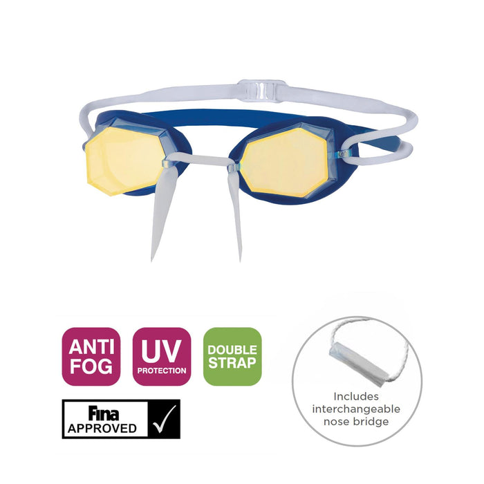 Lunettes de natation Diamond Titanium-Bleu-Blanc Miroité-Verres Dorés Zoggs 461090BLWHMGD