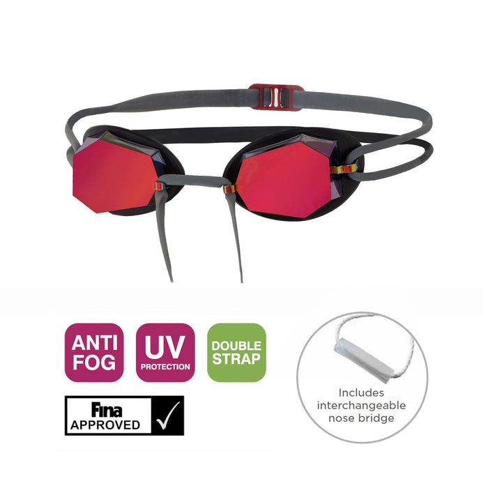 Lunettes de natation Diamond Titanium-Gris-Noir Miroité-Verres Rouges Zoggs 461090GYBKMRD