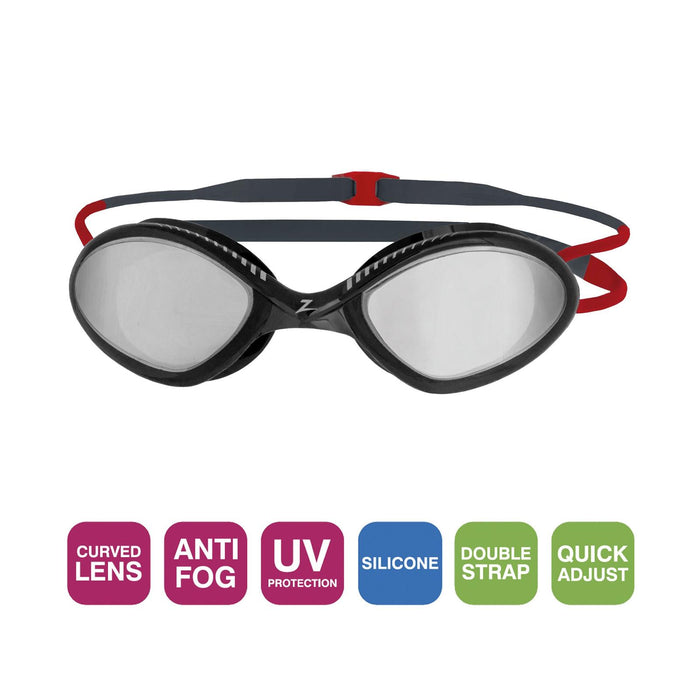 Lunettes de natation Tiger Titane Gris-Rouge Miroité-Fumée Lenses Regular Zoggs 461094GYRDMSMR