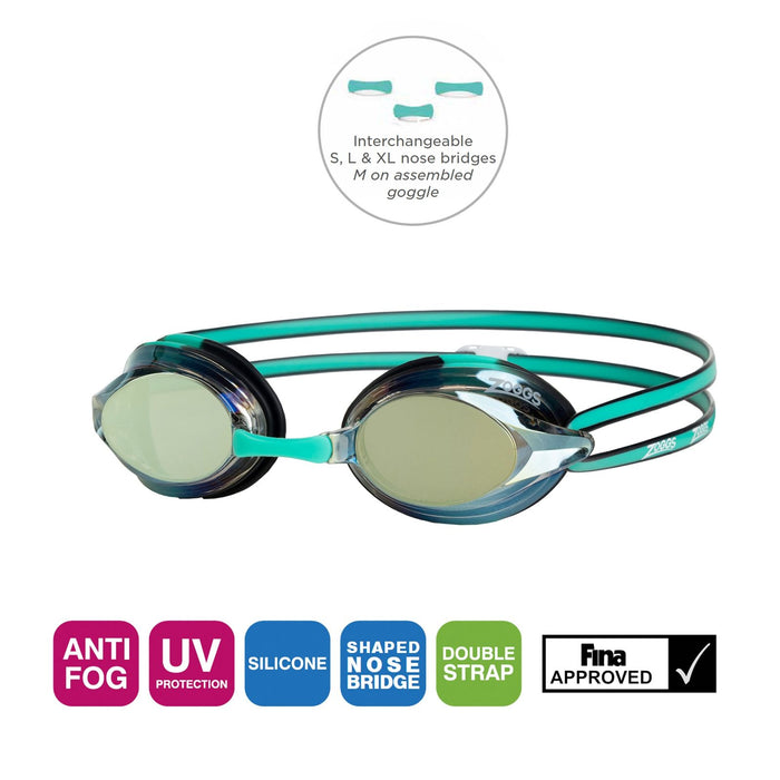 Lunettes de natation Racer Titane Vert-Noir Miroité-Or Lenses Zoggs 461112GNBKMGD