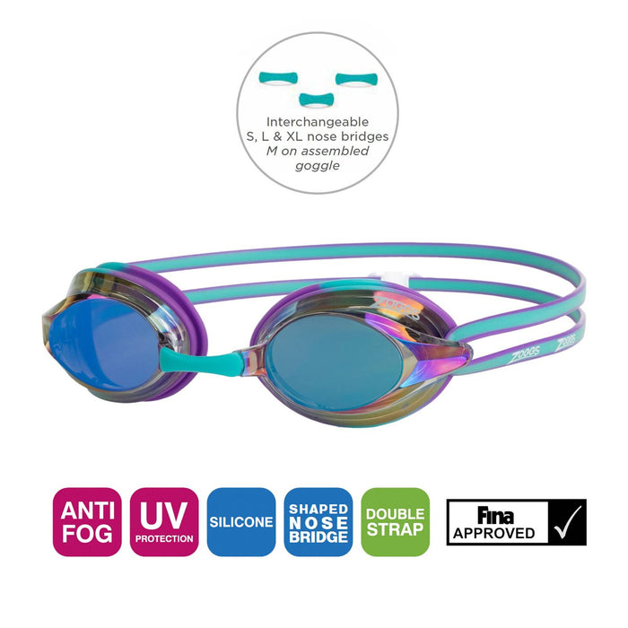 Lunettes de natation Racer Titane Violet-Turquoise Miroité-Bleu Lenses Zoggs 461112VITQMBL