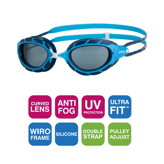 Lunettes de natation Predator Junior Bleu clair-Bleu Verres teintés-fumé Zoggs 461319LBBLTSM