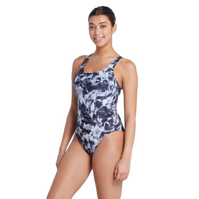 Maillot de bain une pièce Marble Powerback Femme Noir-Blanc Taille 32-XS Zoggs 462569BK32