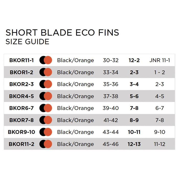 Palmes de natation courte lame Éco Noir-Orange EU 41-42-UK 7-8-US 8-9 Zoggs 465220BKOR78