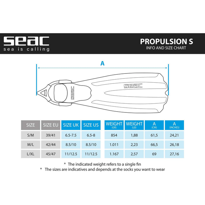 Palmes de plongée Propulsion S Jaunes S-M ~ 37-39 Seac 71-43Y-S-M