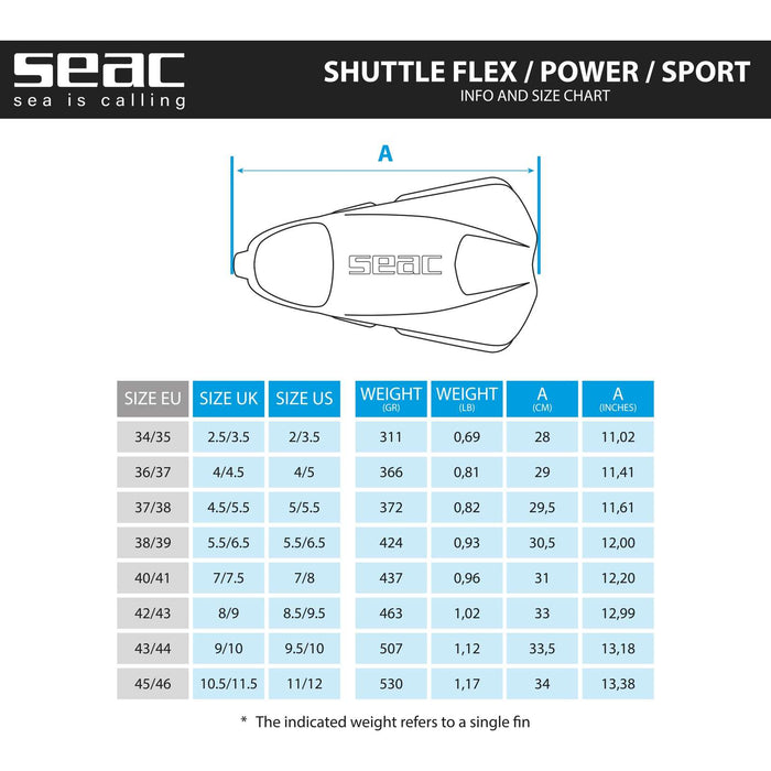 Palmes de natation Shuttle Power Noir-Rouge Taille 42-43 Seac 71-49NR-42-43