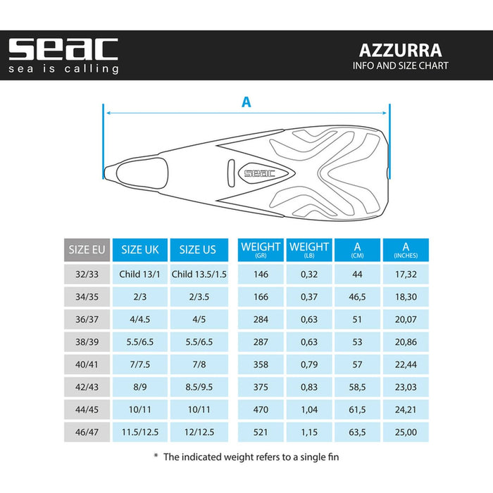 Palmes de Snorkeling Azzurra Lime 46-47 Seac 71-54L-46-47