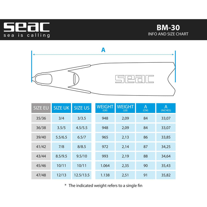 Palmes de freediving et de chasse sous-marine Bm30 Noir-Bleu 43-44 Seac 71-56N-43-44