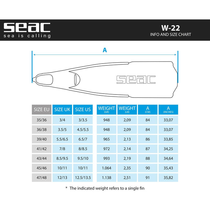 Palmes de Pêche en Apnée et de Spearfishing W-22 Noir-Rouge 41-42 Seac 71-59NR-41-42