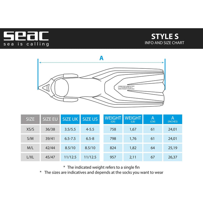Palmes de plongée Style S Tiffany S-M ~ 39-41 Seac 71-62TI-S-M