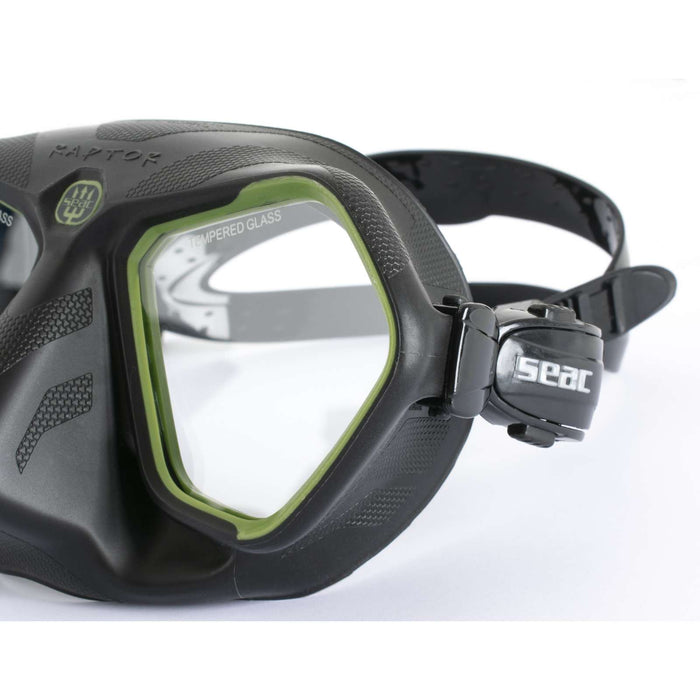 Masque de plongée et de chasse sous-marine Raptor Noir-Vert Seac 75-68V-SBL