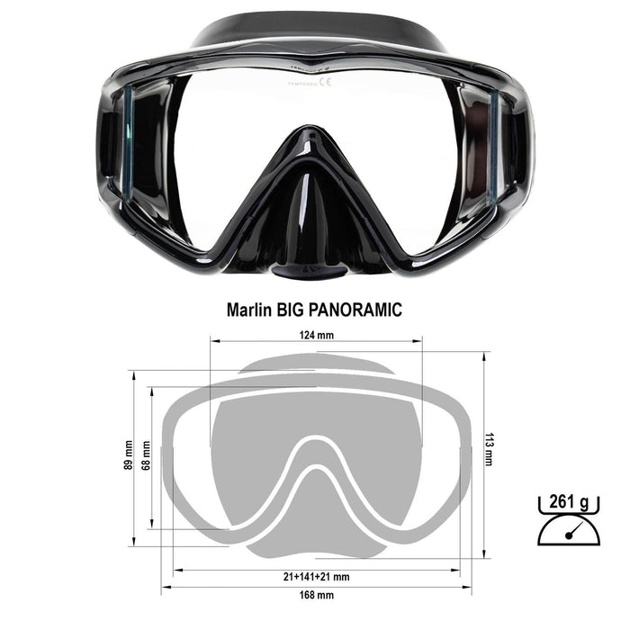 Masque de plongée grand panoramique noir Marlin 9897