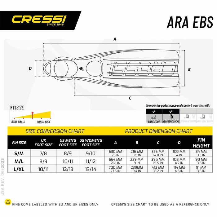 Aletas de buceo Master Ara Ebs Negro L-XL-EU 44-47-UK 10-11 Cressi BE135544
