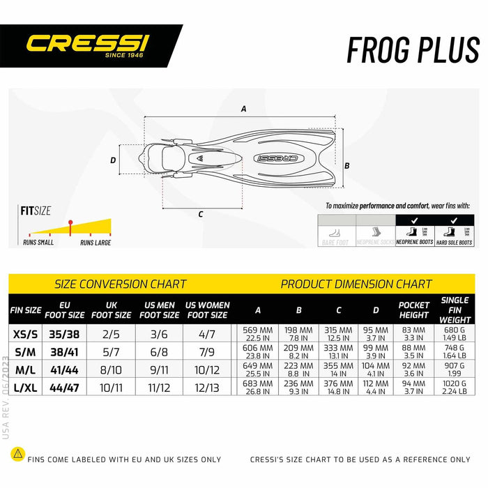 Fins de buceo Frog Plus Negro-Blanco S-M-EU 39-42-UK 5-7 Cressi BF203040