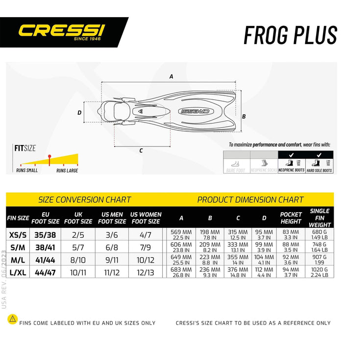 Tauchflossen Frog Plus Schwarz-Grau XS-S-EU 36-39-UK 2-5 Cressi BF205538