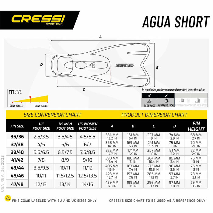 Snorkeling and Swimming Fins Agua Short Black EU 35-36-UK 2,5-3,5 Cressi DP205035