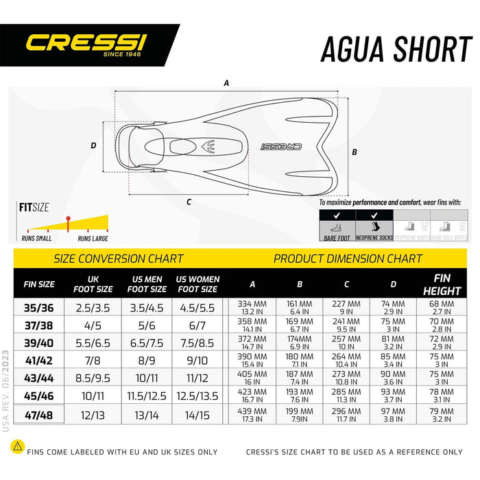 Palmes de plongée et de snorkeling Aqua Short Bleu EU 47-48-UK 12-13 Cressi DP206247