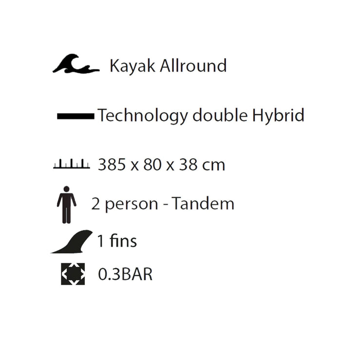 Kayak Gonflable Hawk 385 2 Personnes-Tandem Kohala KHD385